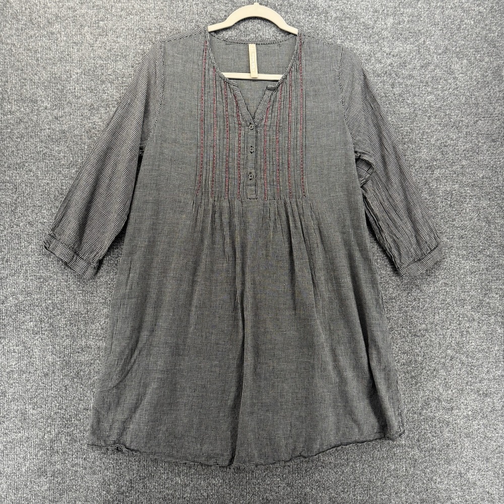 Mata Traders Dress Womens L Black Plaid Pleated Shift Boho Indie Cottage Peasant